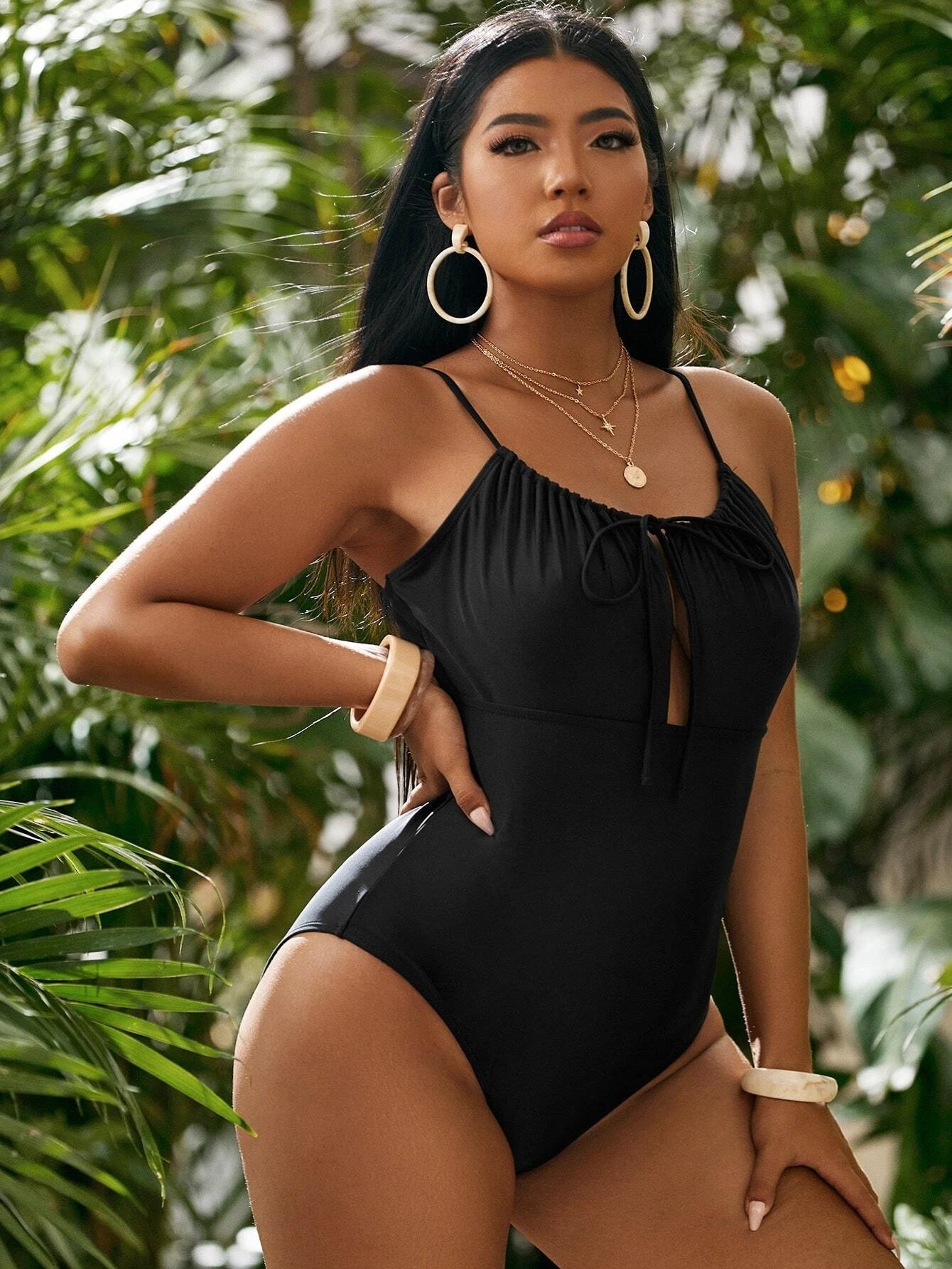 LF (L-4XL) swimsuit female one-piece black plus size sexy