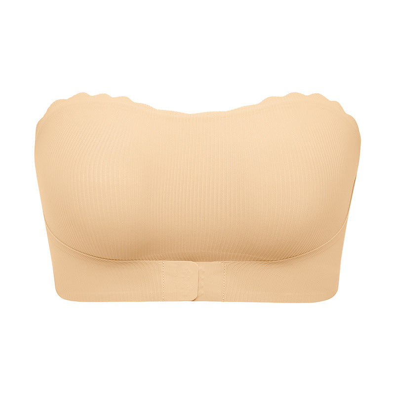 Striped seamless wavy edge thin breathable sports tube top anti-drop strapless front buckle push up accessary breast push up bra