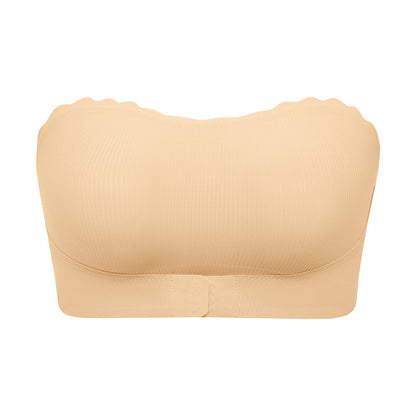 Striped seamless wavy edge thin breathable sports tube top anti-drop strapless front buckle push up accessary breast push up bra