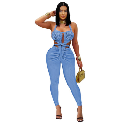 XYZ C7489 casual halter backless jumpsuit