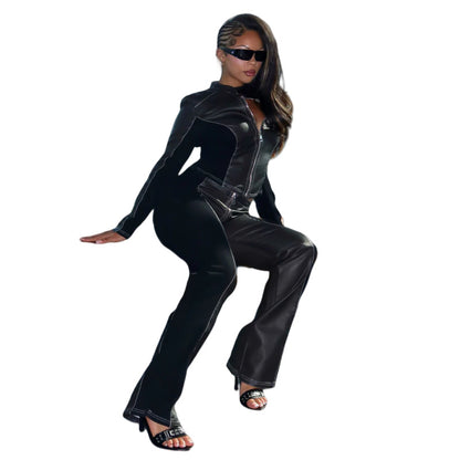 MZ (S-2XL) trousers MZ88666 long sleeve PU trousers stretch suit