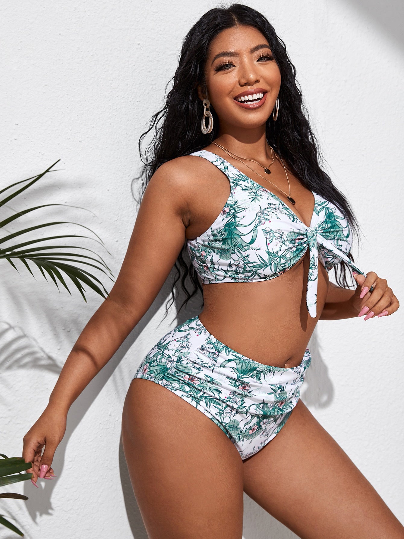 LF (L-4XL) women's split color printing swimsuit plus size