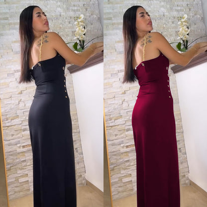 XYZ C7522 elegant gold necklace sleeveless split dress