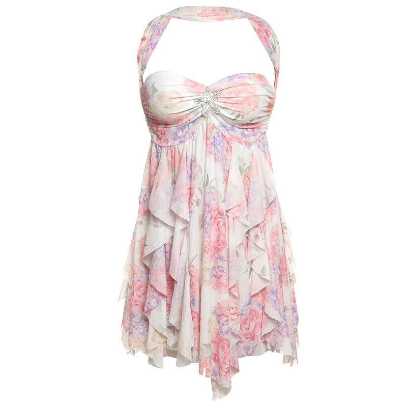 SXR summer halter backless irregular skirt short dress for women