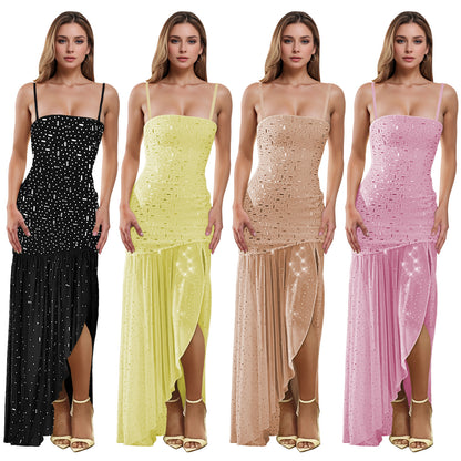XYZ C7396 summer rhinestone sleeveless split dress