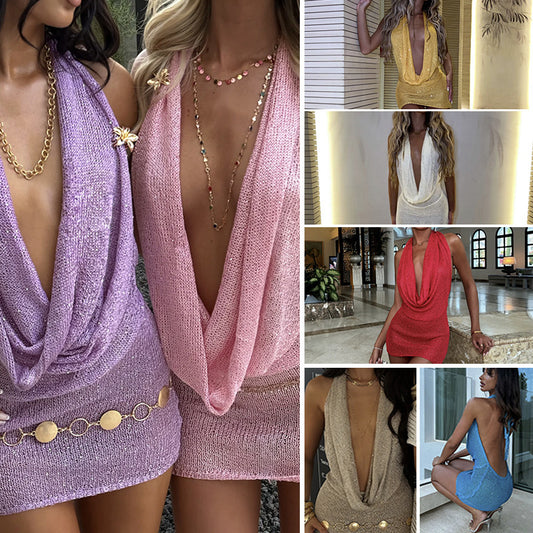 CYB nightclub sequins backless halter beach cover-up hip skirt