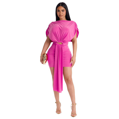 DZHT Q26DS039 summer solid color hollow out stitching hip skirt