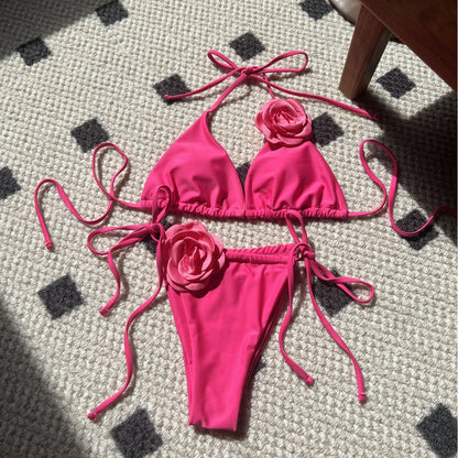 (4 days ready to ship) SY rose drawstring strap split bikini