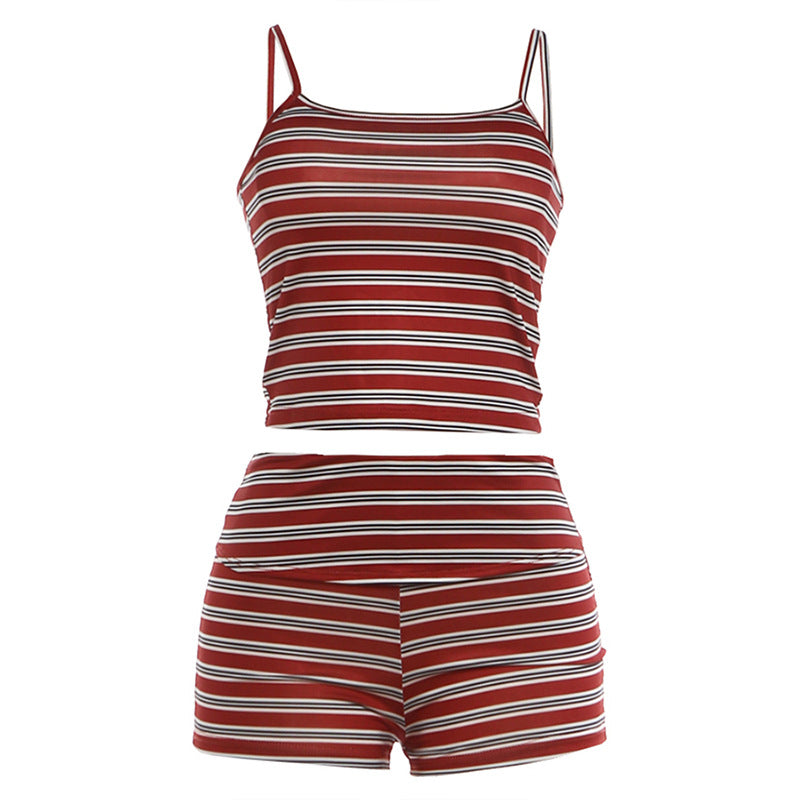 DLS summer tube top suspender stripes low waisted shorts homewear suit