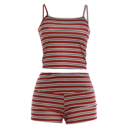 DLS summer tube top suspender stripes low waisted shorts homewear suit
