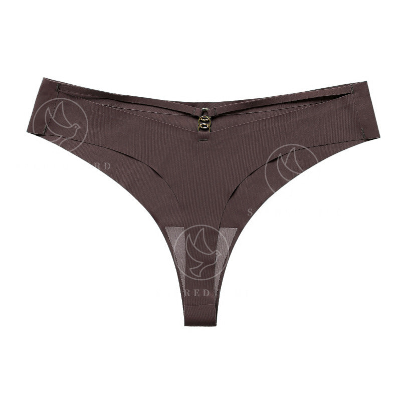 T-shaped panties seamless Ice Silk one-piece Sports yoga plus size metal ring T-back