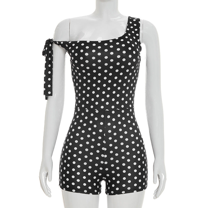 DZHT J26RP093 fashion tight polka dot miniature one-piece shorts