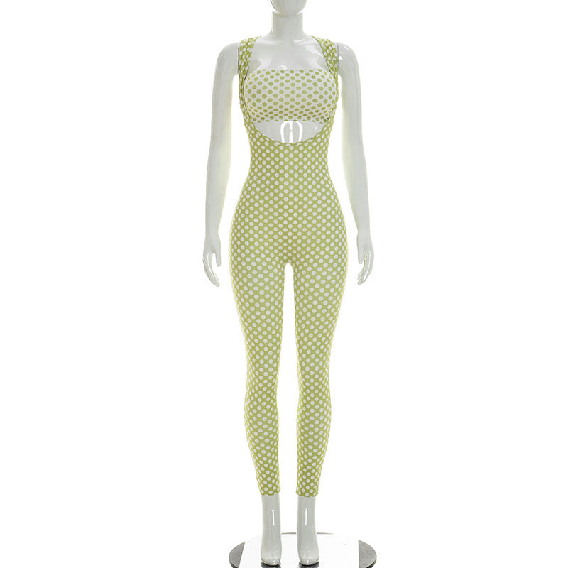 DZHT J26ST153 fashion slim fit slimming polka dot inside-out wear jumpsuit