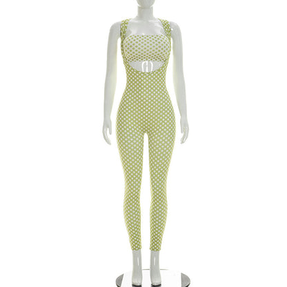 DZHT J26ST153 fashion slim fit slimming polka dot inside-out wear jumpsuit