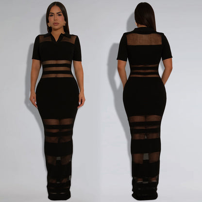 XYZ C7437 sheer mesh splicing package arm dress