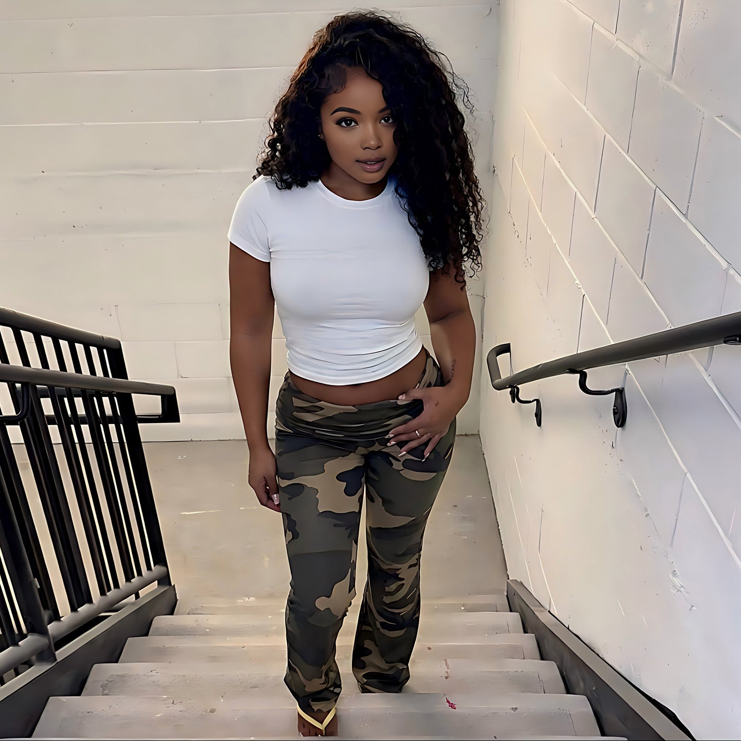 DLS summer cool camouflage printed all-matching sexy low waist slim trousers