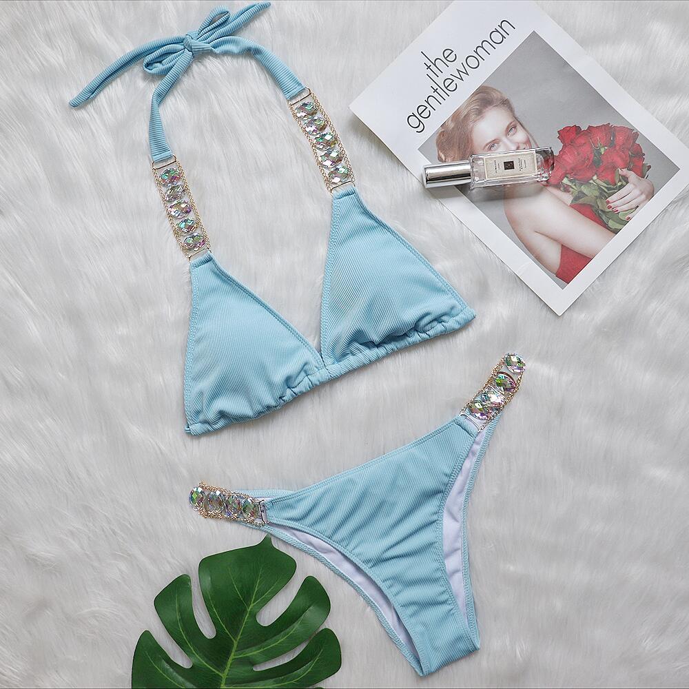 Bikini plain women's split strap luxury diamond sexy metal chain accessories