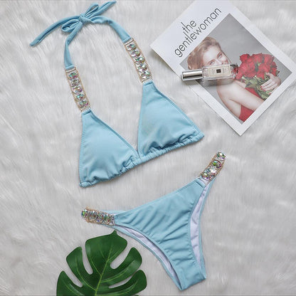 Bikini plain women's split strap luxury diamond sexy metal chain accessories