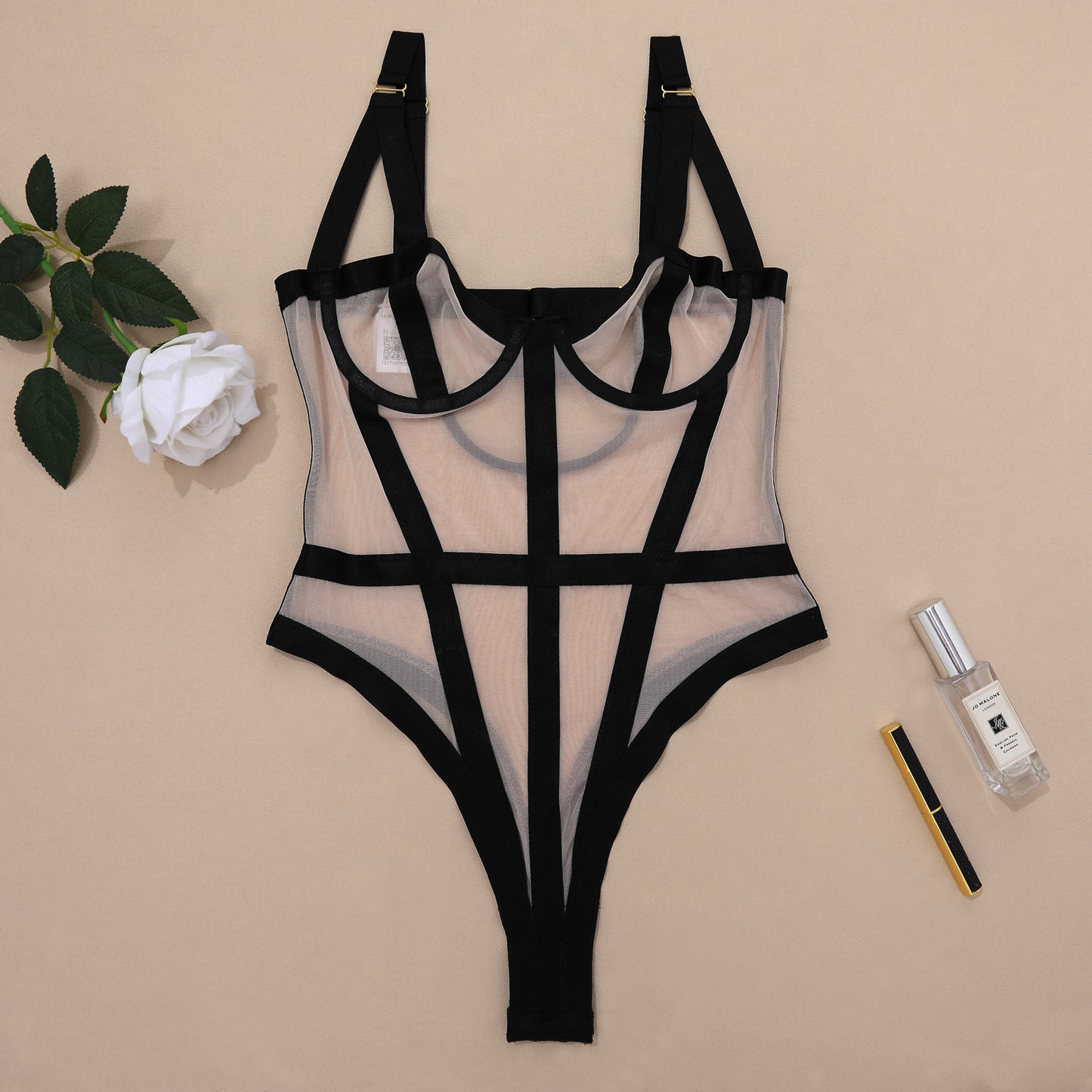 See-through bandage mesh joint sexy bodybuilding jumpsuits underwear open hidden hook