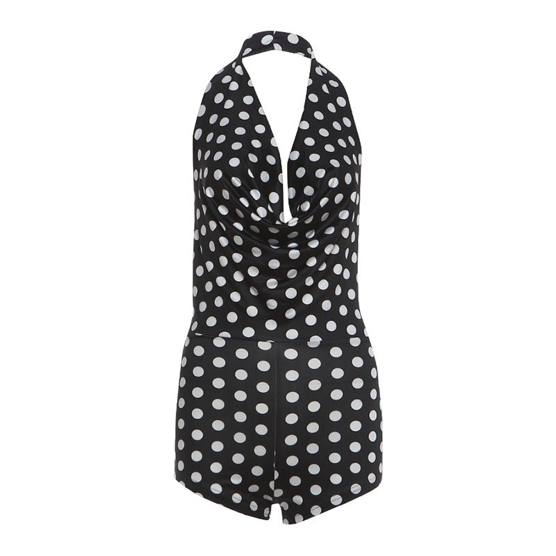SXR K6Q08488A polka dot halter backless slim-fit sheath jumpsuit