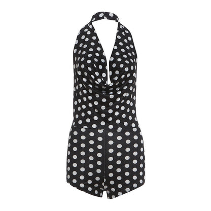 SXR K6Q08488A polka dot halter backless slim-fit sheath jumpsuit