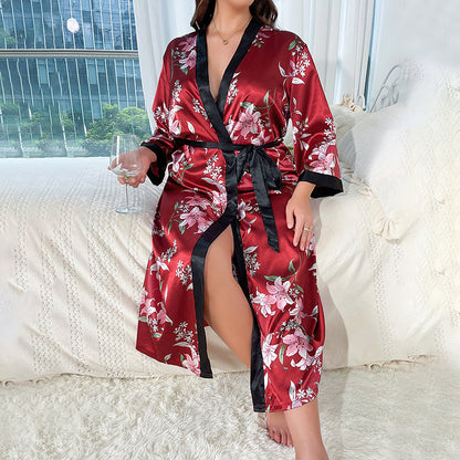 (XL-5XL) DNL plus size loose printed long emulation silk nightgown