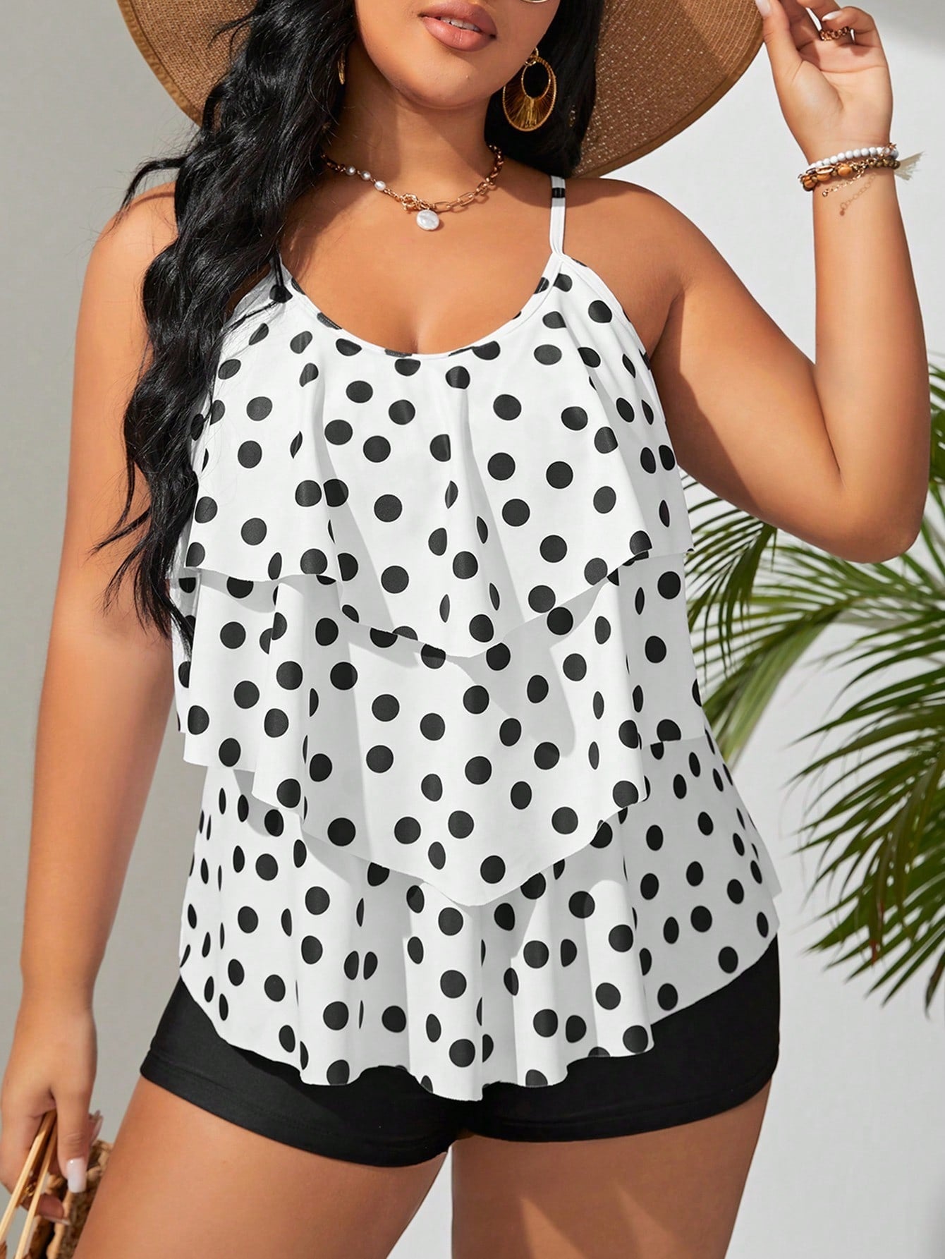 LF (L–4XL) 2026 Tankini, Vest-Style High-Elastic Polyester Printed Plus-Size Two-Piece