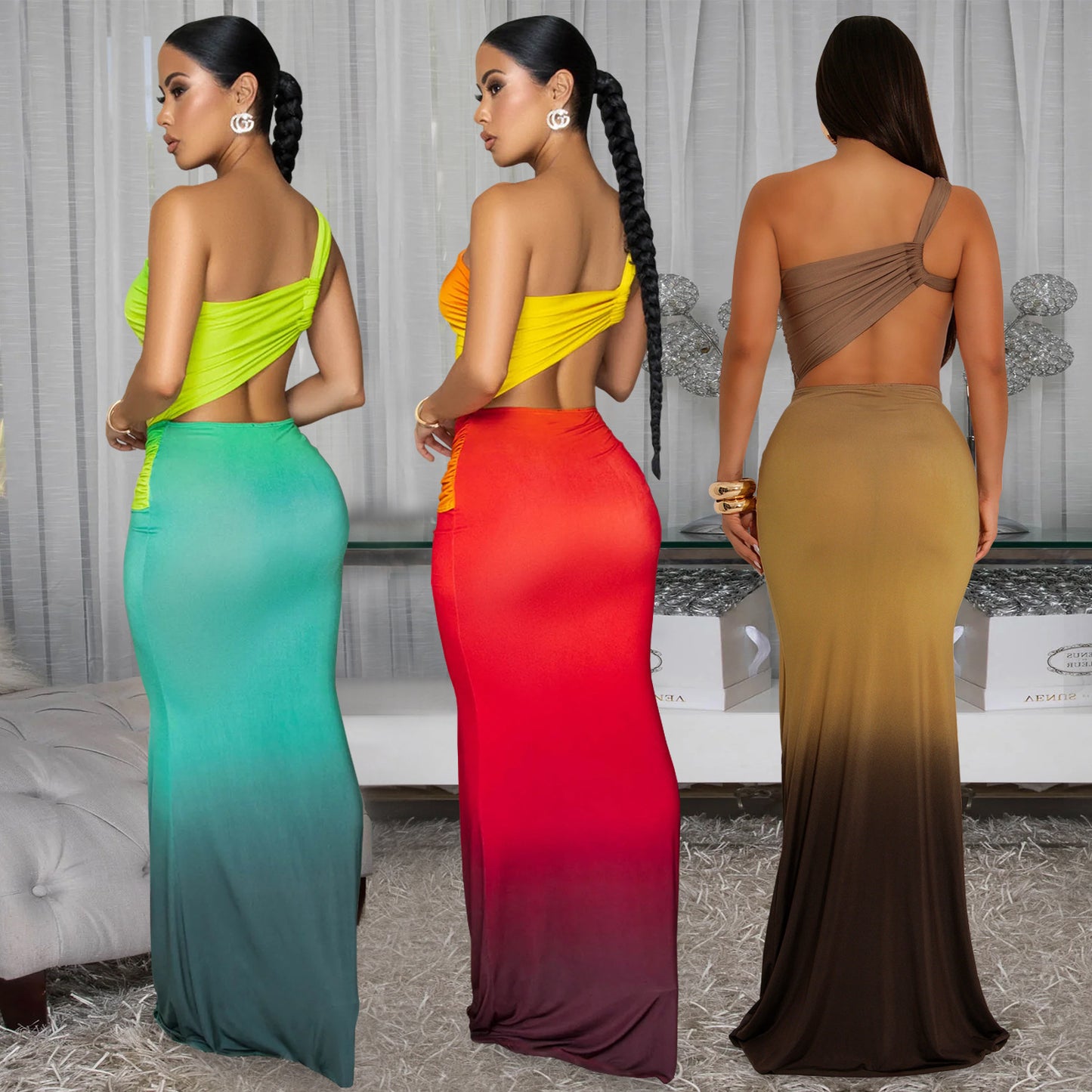 XYZ C7473 summer cross-shoulder bag arm gradient dress