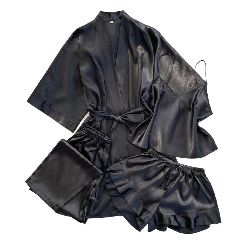 DNL artificial silk suit comfortable four-piece pajamas