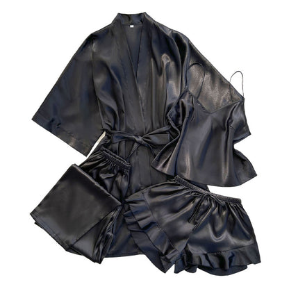 DNL artificial silk suit comfortable four-piece pajamas