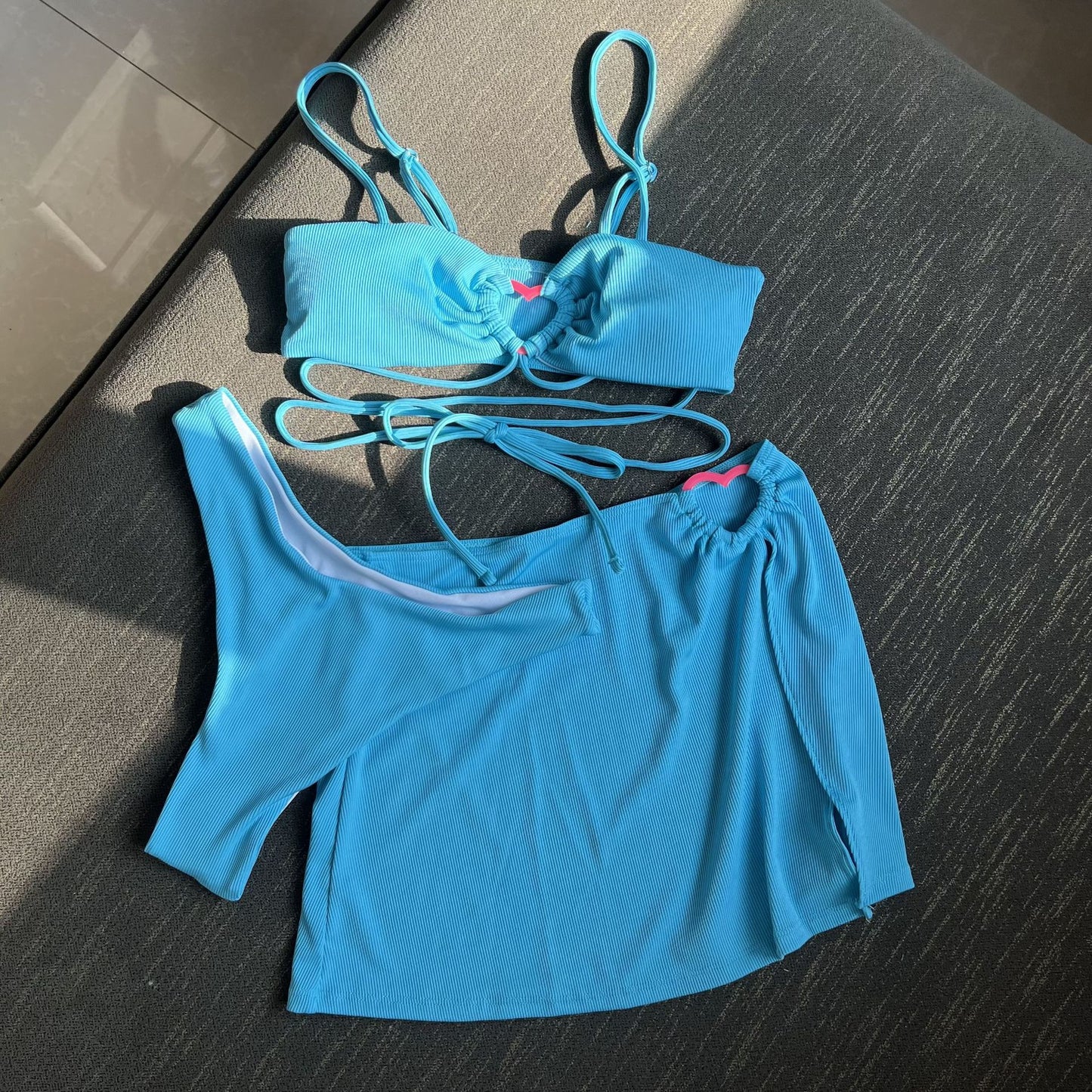 (4 days ready to ship) SY sunken stripe three-piece bikini
