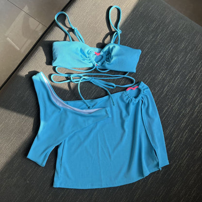 (4 days ready to ship) SY sunken stripe three-piece bikini