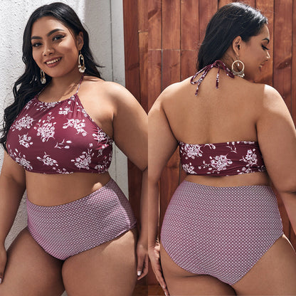 LF (L-4XL) swimsuit women's sexy split bikini floral plus size plus-sized