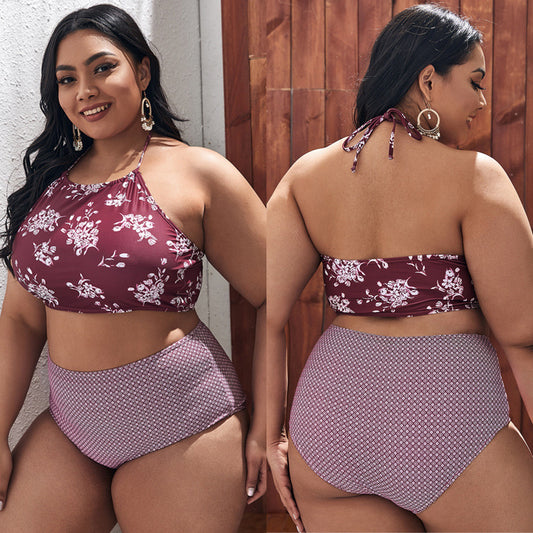 LF (L-4XL) swimsuit women's sexy split bikini floral plus size plus-sized