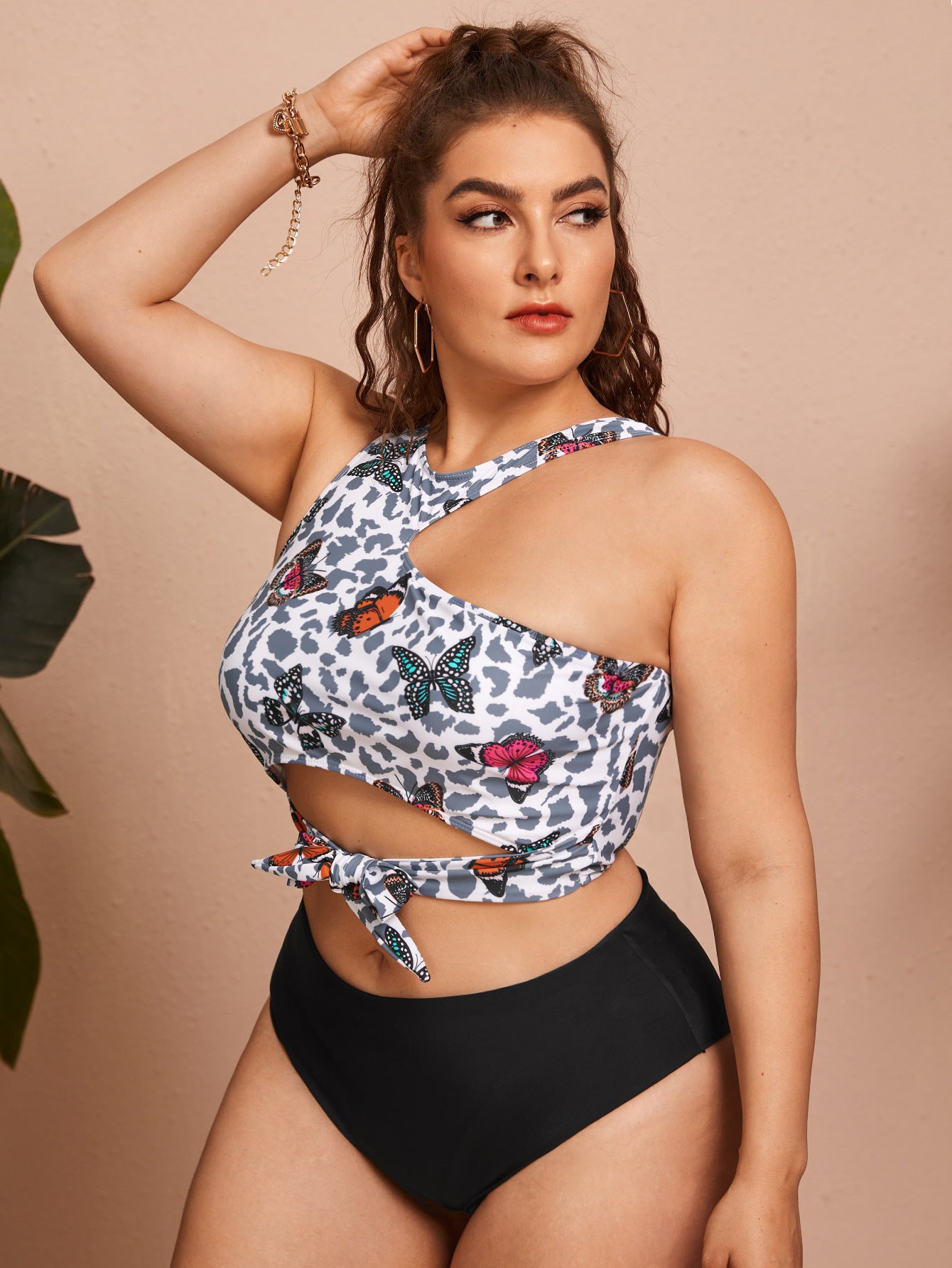 LF (L-4XL) swimsuit women's sexy split bikini floral plus size plus-sized