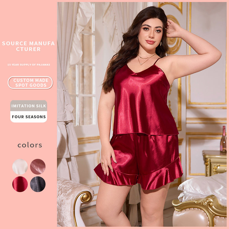 DNL plus size pajamas artificial silk nightdress sexy sleepwear suit