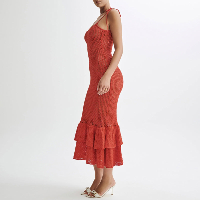 CYB knit halter dress Beach skirt flounce long skirt women's overall hip skirt