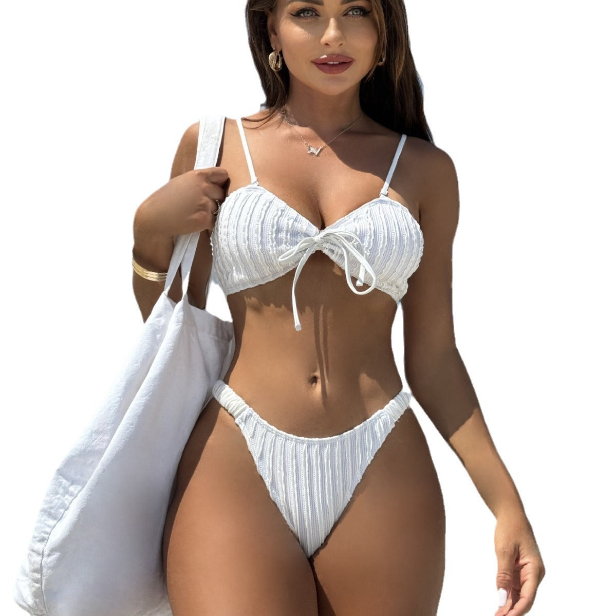 (4 days ready to ship) SY Special fabric lace-up split swimsuit bikini