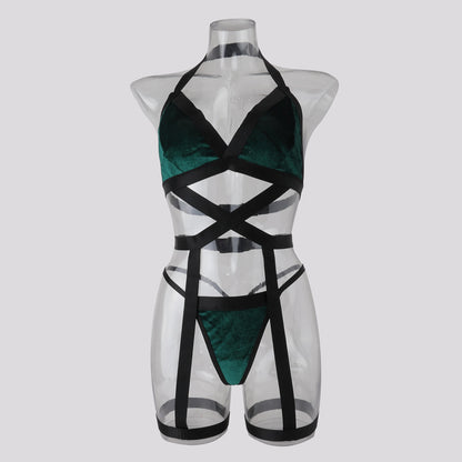 Sexy lingerie three-point bikini one-piece swimsuit fluff backless hollow-out swimsuit