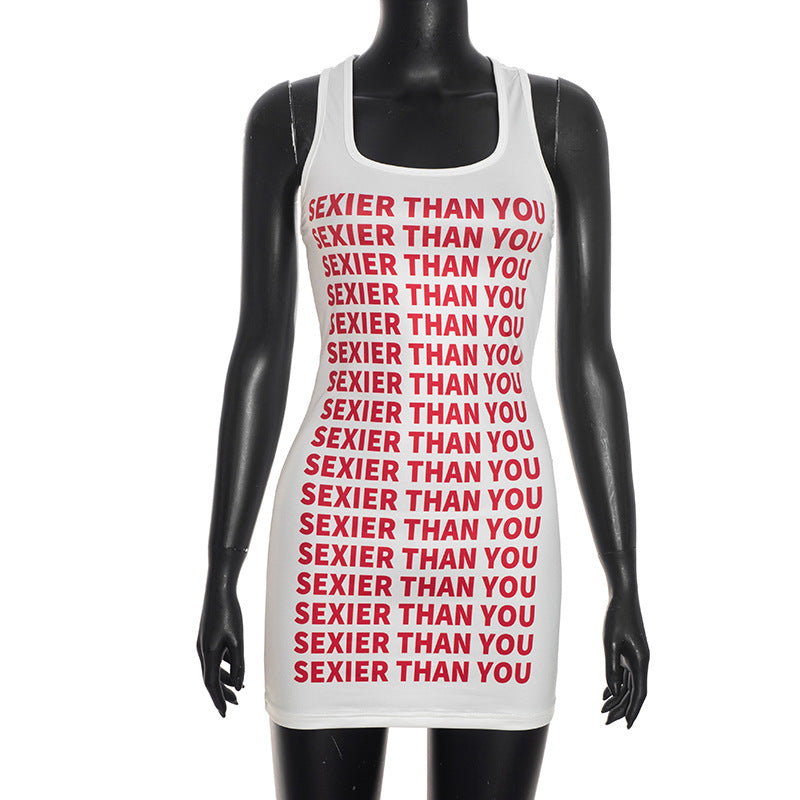 DZHT D26DS278 street fashion letter print sleeveless vest versatile dress