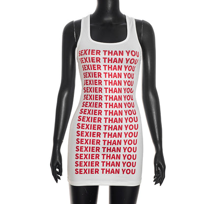 DZHT D26DS278 street fashion letter print sleeveless vest versatile dress