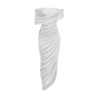 SXR K25D90299 pleated off-neck backless irregular dress