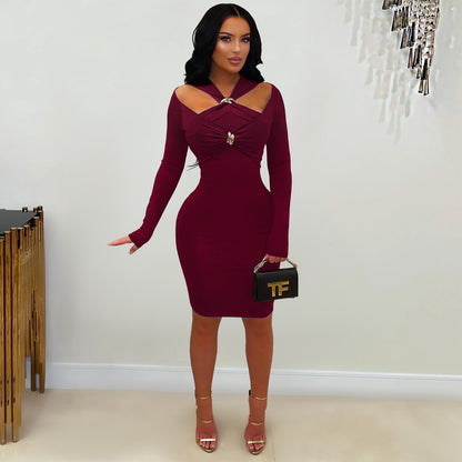 XYZ C7627 off-the-shoulder slim-fit sheath dress