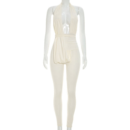 DZHT D26JP219 halter deep V-neck slim-fit hot girl swing collar backless Siamese trousers