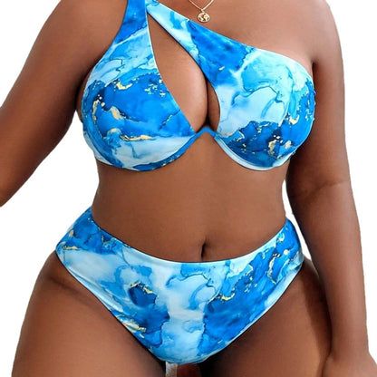 CL (L-4XL) New plus size one-piece swimsuit women's high-grade sexy cutout one-shoulder two-piece suit