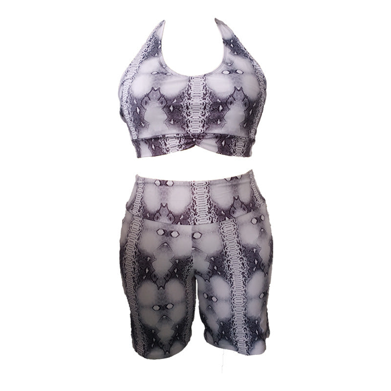 LF (L-4XL) women's split color printing swimsuit plus size