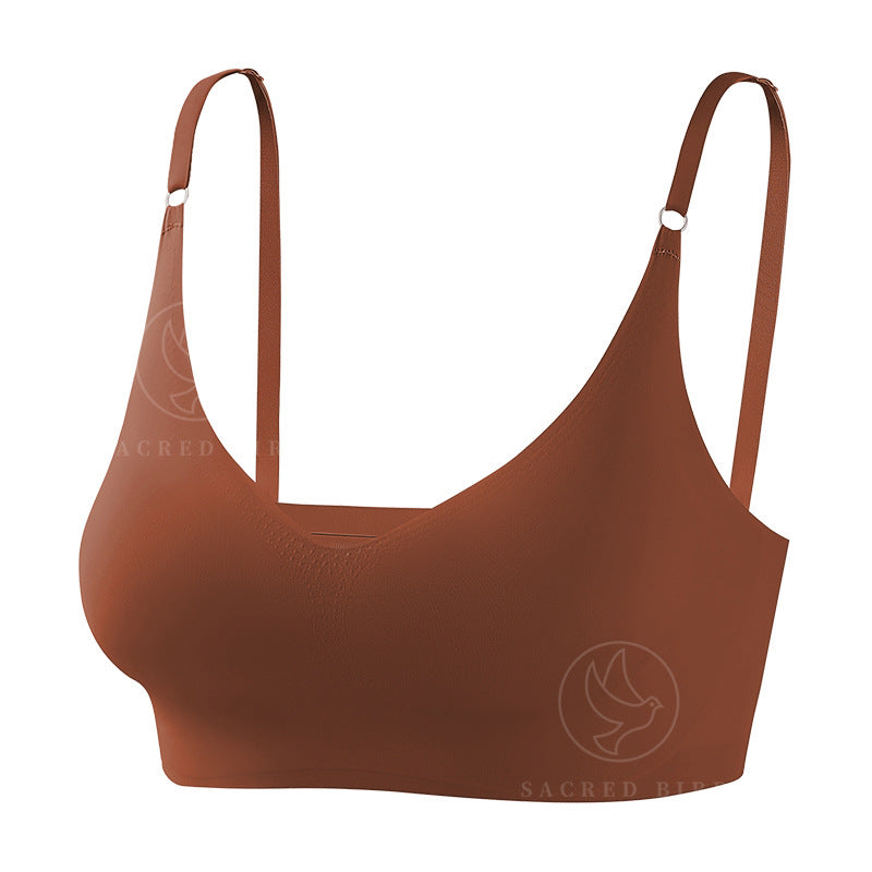 Plus size traceless adjustable push up underwear V-neck without steel ring bra bra thin mould Cup