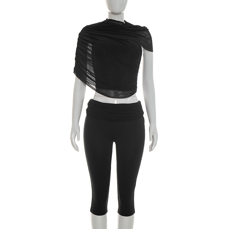 DZHT J26ST024 new slim fit draped cropped pants suit
