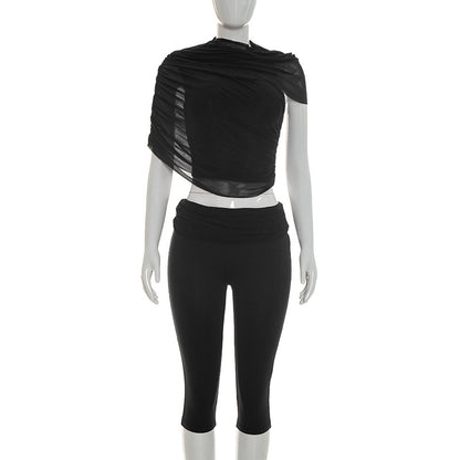 DZHT J26ST024 new slim fit draped cropped pants suit
