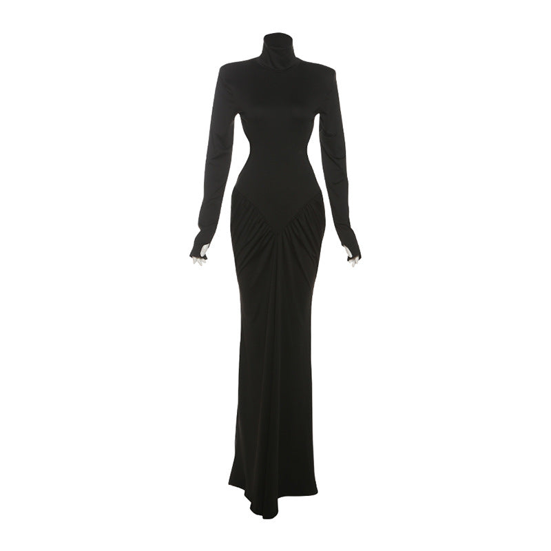 SXR summer turtleneck backless solid color long dress